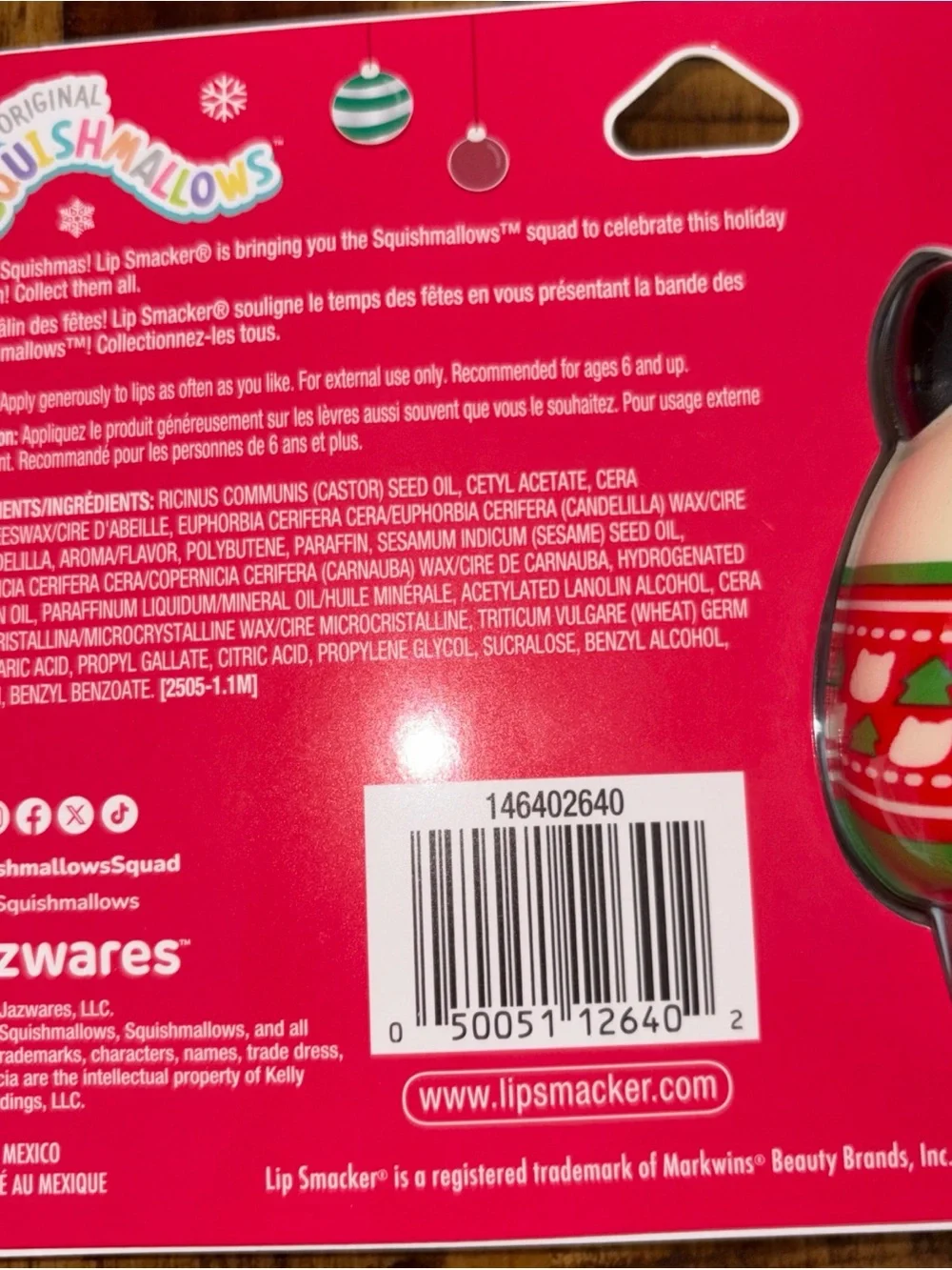 Lip Smacker Cat Squishmallows Holiday Lip Balm - Red & Green